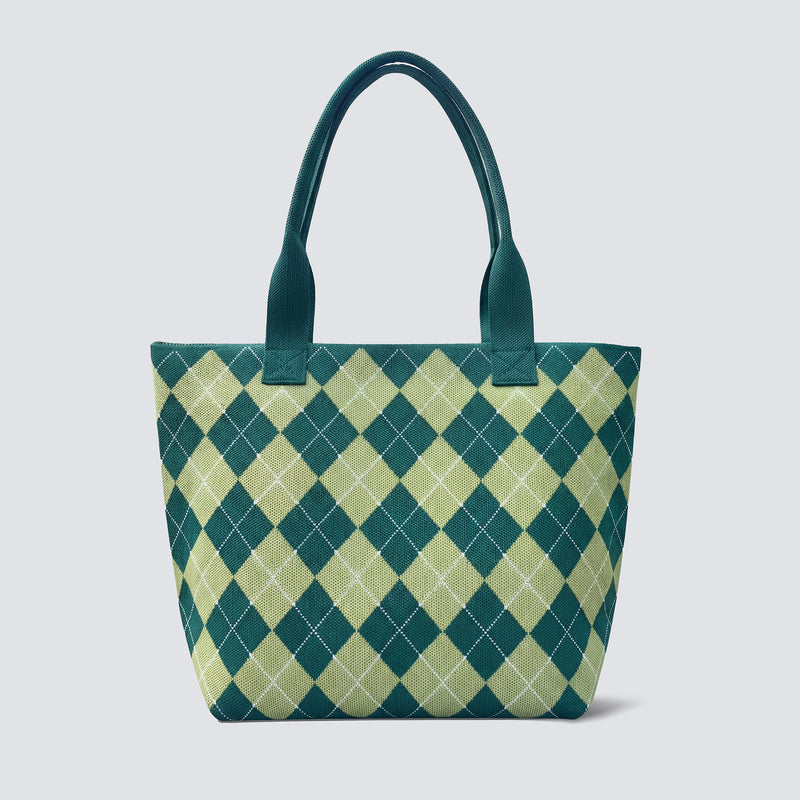 Sac fourre-tout en tricot vert motif argyle
