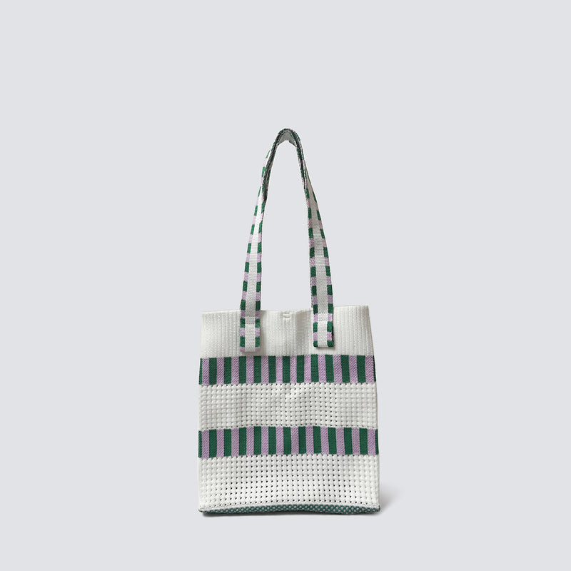 Sac de plage en tricot à carreaux verts et blancs