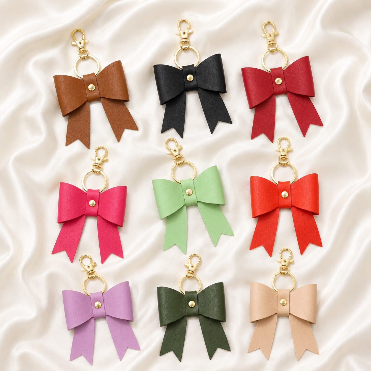 Assorted color PU bow bag charms set