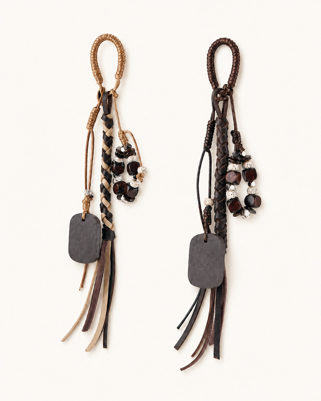PU beaded tassel bag charm set