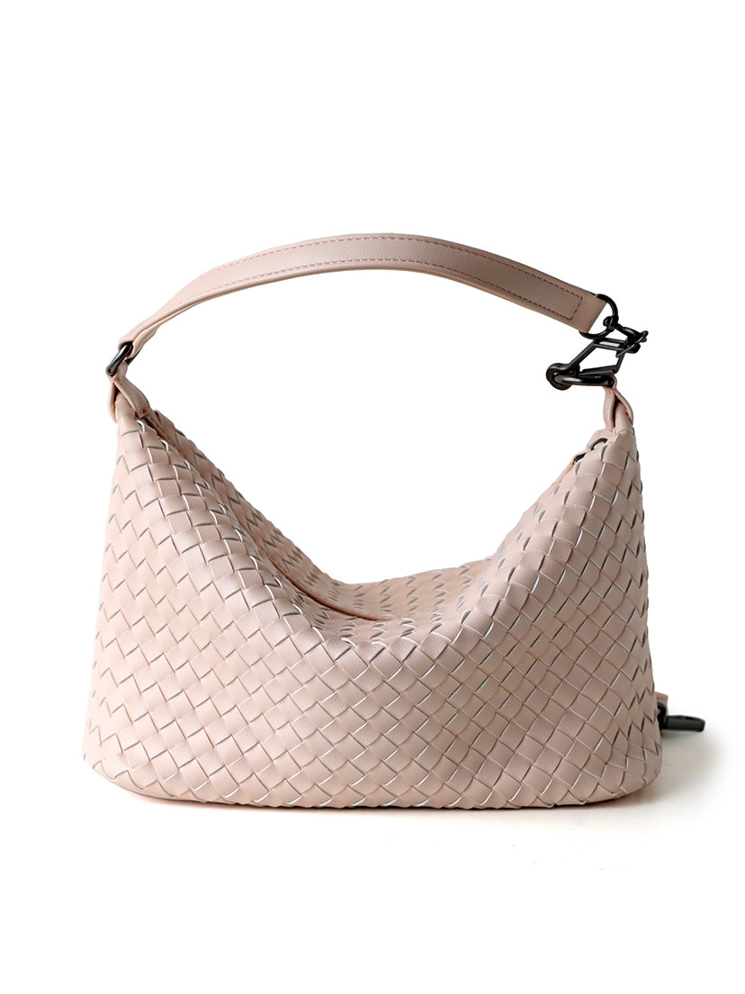 Blush pink woven leather crossbody purse