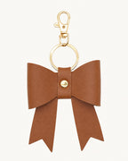 Brown PU bow bag charm keychain