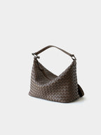 Brown genuine leather woven hobo shoulder bag