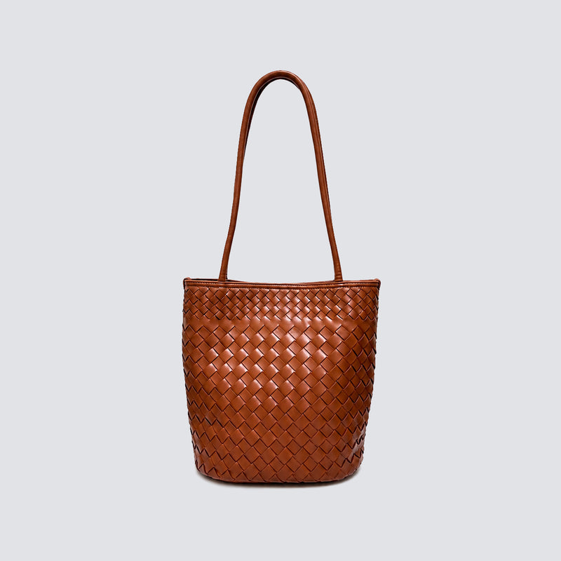 The Cognac Woven Bucket Bag