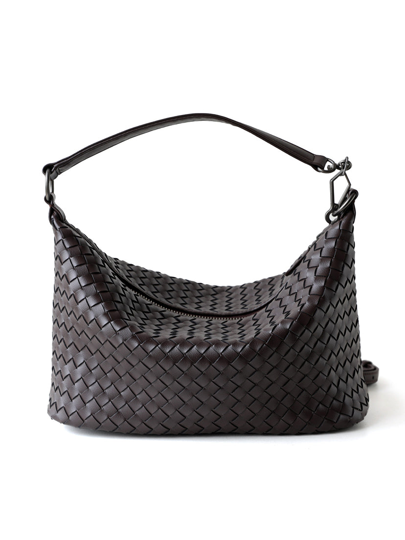 Dark chocolate brown woven leather hobo tote