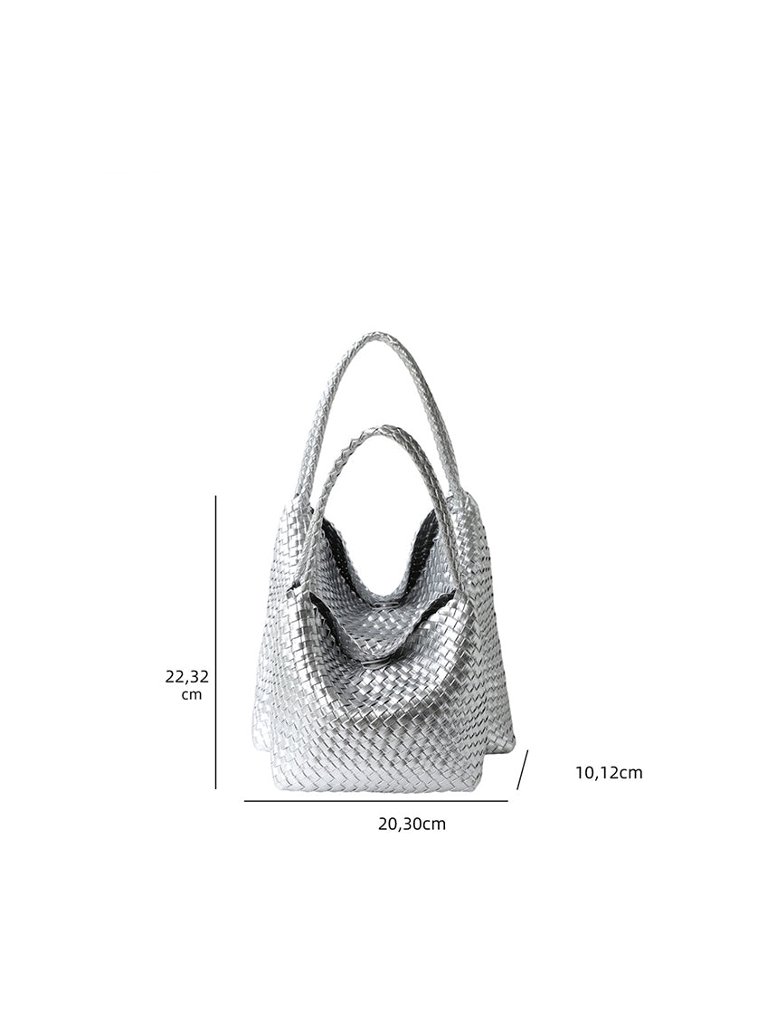 Dimension guide for The Geometric woven vegan leather tote bag