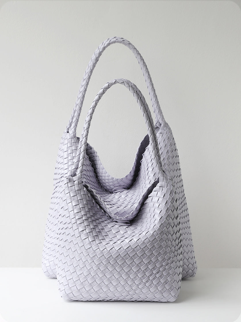 Large lilac purple handmade woven vegan leather shoulder bag