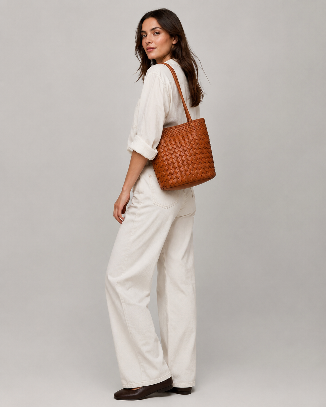 The Cognac Woven Bucket Bag