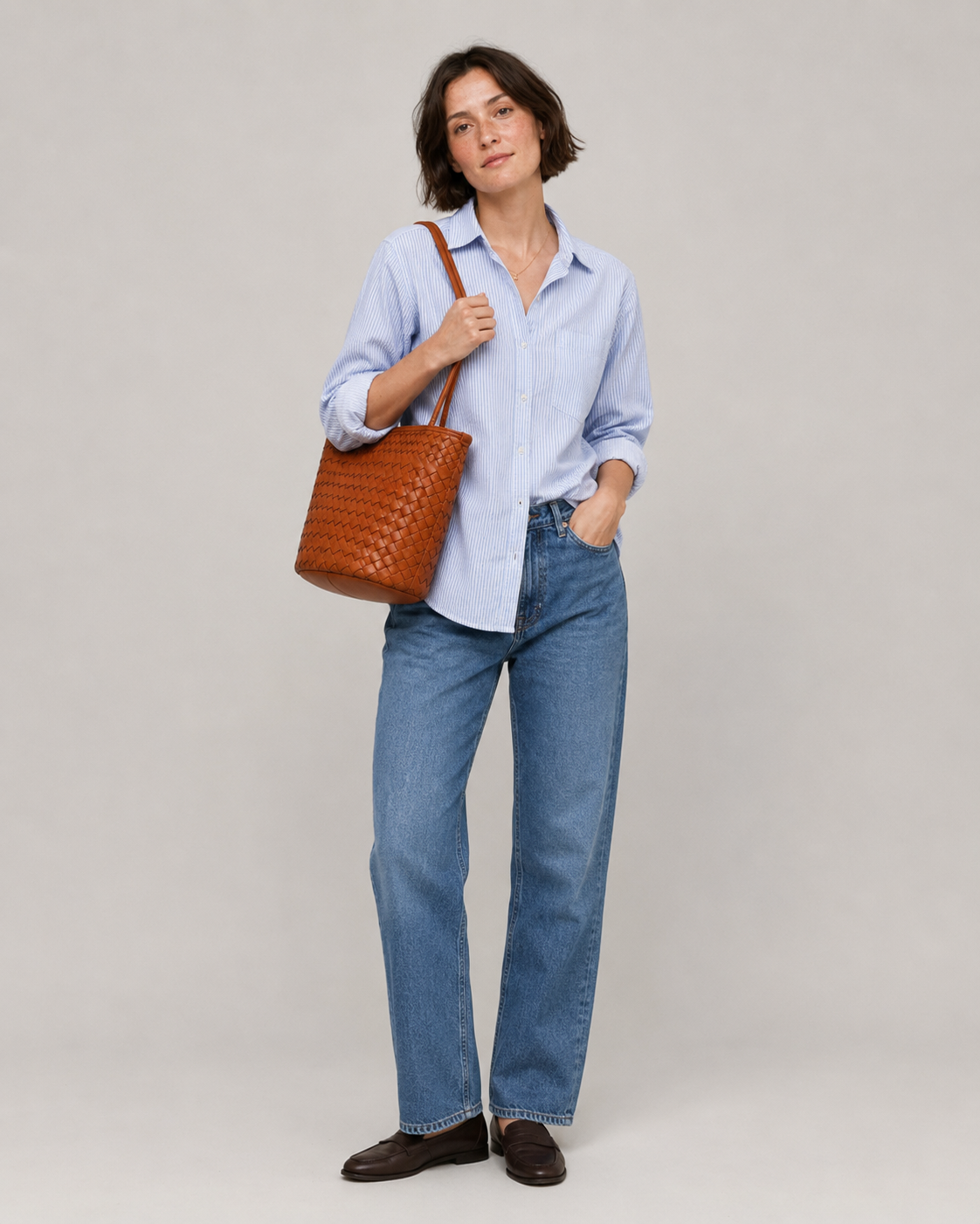 The Cognac Woven Bucket Bag