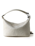 Off-white genuine leather woven hobo bag