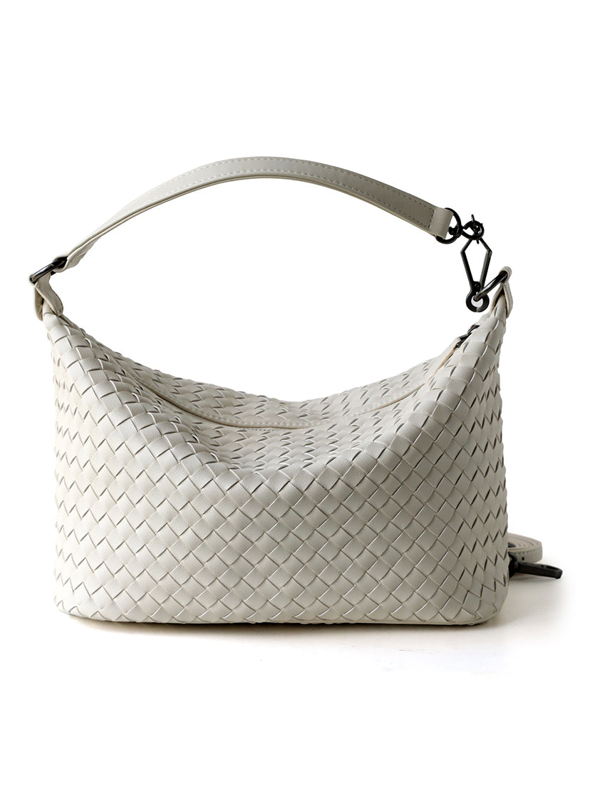 Off-white genuine leather woven hobo bag