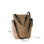 Size comparison of the slouchy raffia summer bags showing small and large options