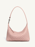 Blush pink woven vegan leather shoulder bag front view