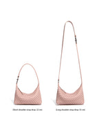 Blush pink woven vegan leather shoulder bag with short and long shoulder strap options