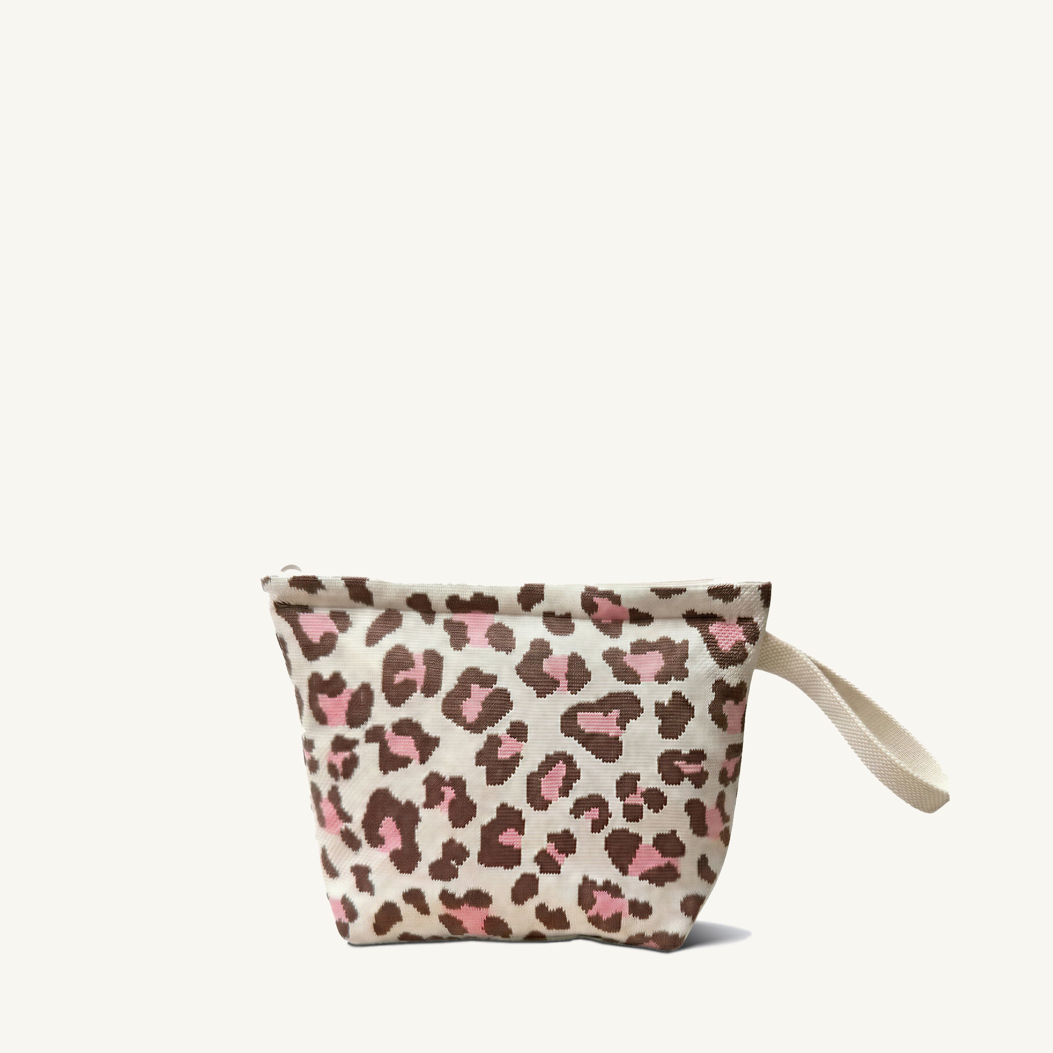 Leopard print knit mini pouch and makeup bag, front view