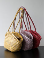 Handwoven genuine leather tote bag multi color lifestyle view