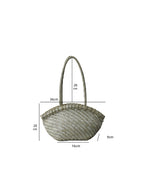 Handwoven genuine leather tote bag size chart with dimensions