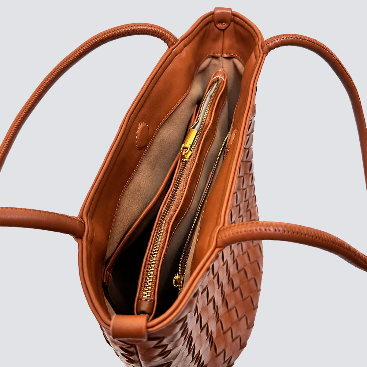 The Cognac Woven Bucket Bag
