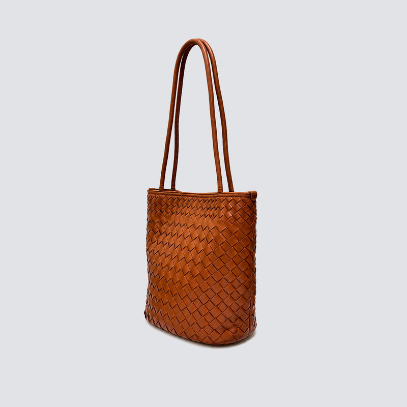 The Cognac Woven Bucket Bag