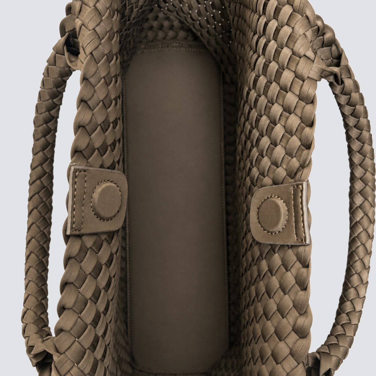 Top-down view of the large tote's interior featuring a secure magnetic snap closure
